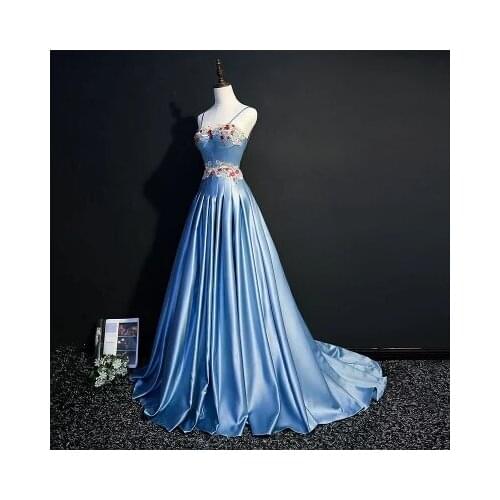 Luxury light blue flowers embroidery lace gown medieval dress Renaissance gown queen Victorian Gothic/Marie / Belle Ball