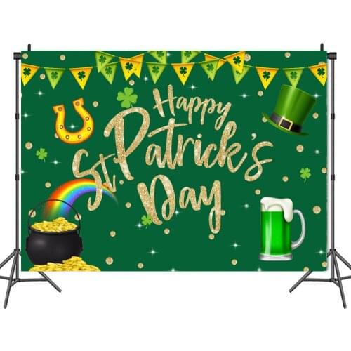 Happy St. Patricks Day Lucky Green Clover Backdrops Photos Background Decor for Portrait Photography Photocall Studio Props