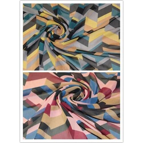 145cm width 75D printed chiffon fabric colorful geometry pattern for summer skirt suit-dress CH-0294