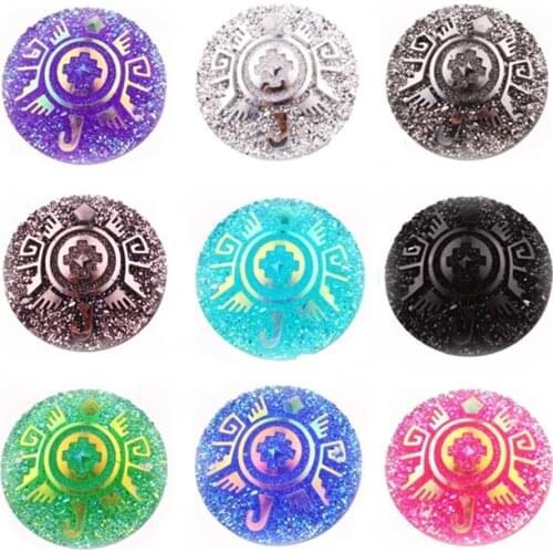 Taidian Round Turtle Flat Back Resin Gems Cabochon Beadwork Native Beaded Jewelry Finding 25MM 2 Holes 20 Pieces/bag
