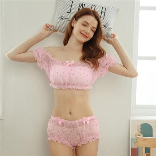 Japanese Girl Freshing Lady Rural Style Comfortable Chiffon Fairy White Blue Pink Bra Suit