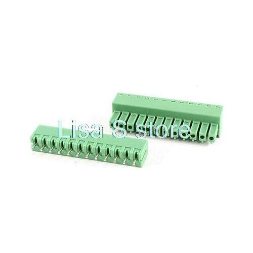 Green 12Pin 3.81mm Spacing PCB Screw Terminal Block Connector 300V 8A AWG22-16