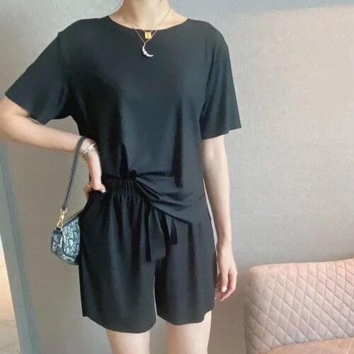 Woman Pijama Set 2021summer O Neck Tshirt Elastic Waist Shorts Ice Silk Cool Casual Two Piece Set Homewear Outdoor Lounge Sets