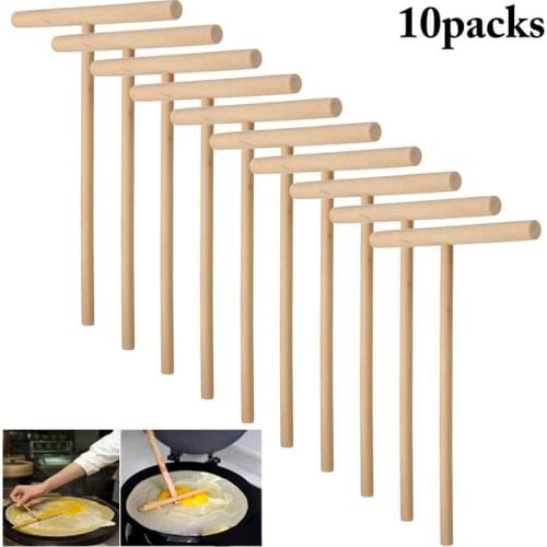 1pcs Practical T Shape Crepe Maker Pancake Batter Spreader Stick Wooden DIY Chinese crepes omelette Pie Tools Rack Spreader