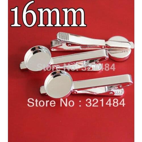 100piece Silver plated DIY Collar Clips Mens Tie Clip Blank with 16mm bezel setting findings Wholesale