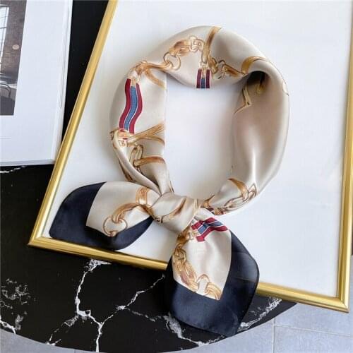 2021 Summer Silk Scarf Square Neck Hairband Design Print Shawl Wrap Lady Handkerchief Women Bandana Spring New Accessories