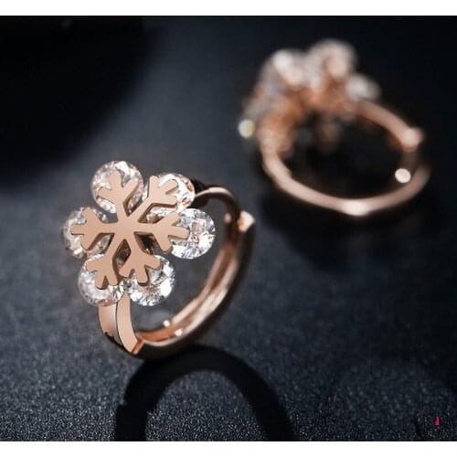 2021 Trendy Simple Snowflake Hoop Earrings For Women Rose Gold/Silver Color Statement Winter Female Jewelry Christmas Party Gift