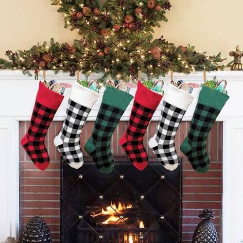 Behogar 4PCS Knitted Grids Christmas Stockings Gift Bag Hanging Ornaments for Home Party Xmas Tree Bed Fireplace Decor
