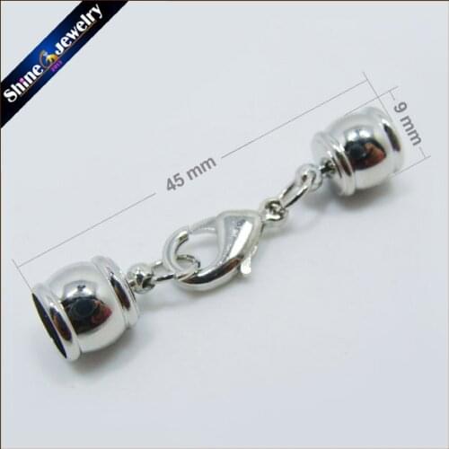 5 Pcs/lot Silver Plated Lobster Clasps Hooks DIY Jewelry Fashion Leather Cord Connector Crimpa End Cap Beads for Bracelet 9 mm