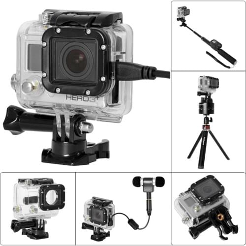 8in1 For Gopro Accessories Side Open Housing Case Cover for GoPro Hero 3+ 4 Action Camera with Bracket Protective Cover