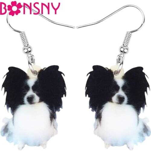 Bonsny Acrylic Papillon Dog Earrings Drop Dangle Animal Jewelry For Women Girls Lady Teens Kid Party Decoration Gift Accessories