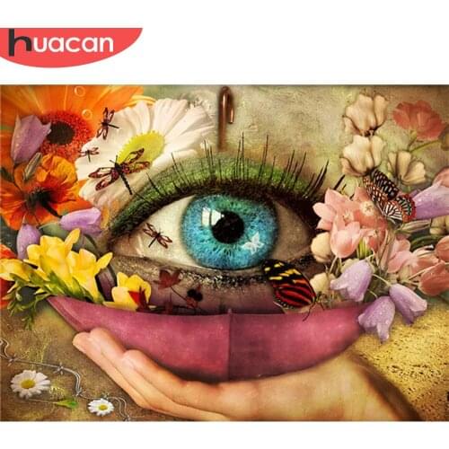 HUACAN 5d Diamond Painting Eye Mosaic Cross Stitch Flower DIY Diamond Embroidery Landscape Handicraft Home Decor