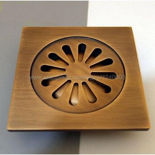 Antique Brass Floor Drain Cover Shower Square Waste Grate Strainer Hair Bathroom Bath Accessories Khr002