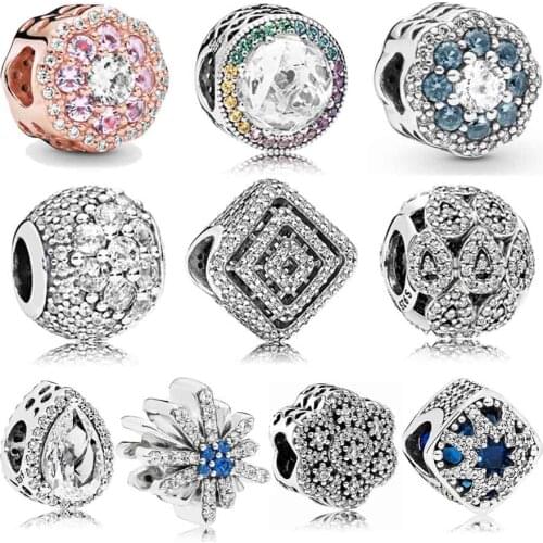 Openwork Rainbow Radiant Hearts Geometric Lines With Crystal Bead Charms Fit Pandora Bracelet 925 Sterling Silver Bead Jewelry