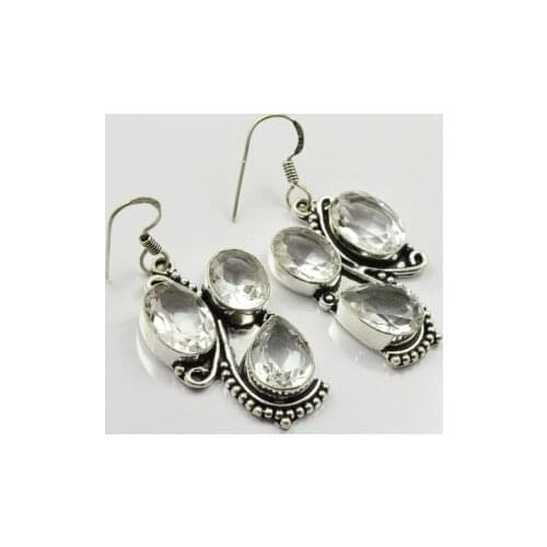 White Topas, Silver Overlay on Copper Earrings ,52mm , E2333