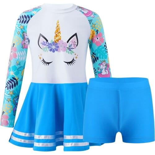 Girls One Piece Swimwear Beachwear Swimsuits Swimming UPF Sun Protection Consume Baby Swimsuit Swimming Bathing Rashguard Set
