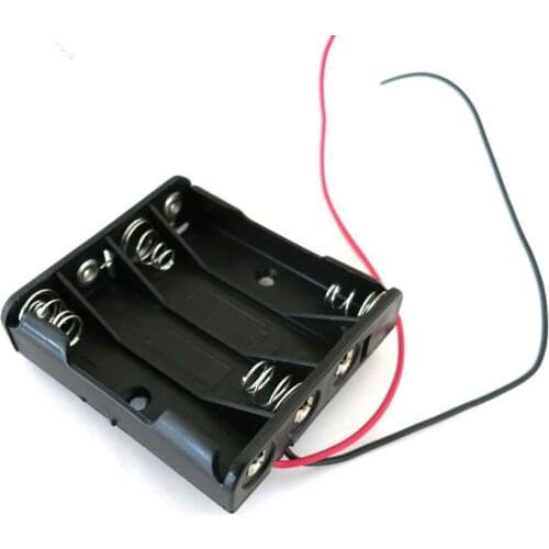 AAA Batteries Storage Case Plastic Box Holder with 6'' Cable Lead for 4 x AAA Battery Soldering Connecting Black Digital