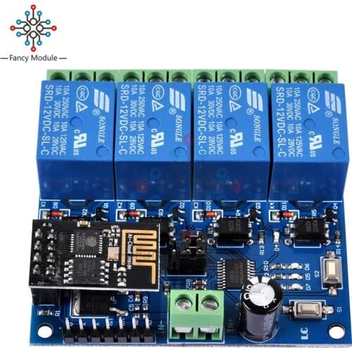 Diymore DC 12V ESP8266 4 Channel WIFI Relay Module & ESP-01 WIFI Module for IOT Smart Home Intelligent Furniture APP Controller