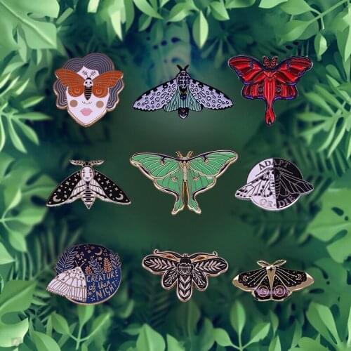 Beautiful Moths Badge Insect Enamel Lapel Pins Christmas Crimson Moth Butterfly Jewelry
