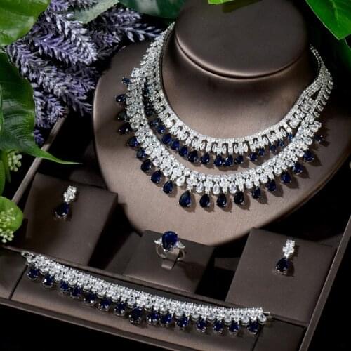 HIBRIDE Exclusive Necklace Earring Ring Bracelet Set Women Bridal Accessories Gifts CZ Wedding Ornament collier mariage N-866