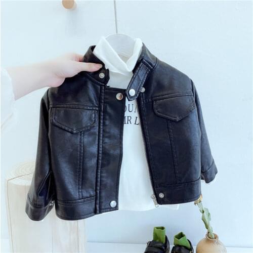 Autumn childrens leather jackets girls boys handsome leisure motorcycle leather jackets fashion zipper jackets