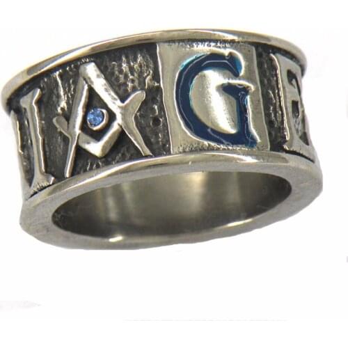 FANSSTEEL Stainless Steel Jewelry Freemonsry Blue G Geometri Master Mason Masonic Ring FSR08W32
