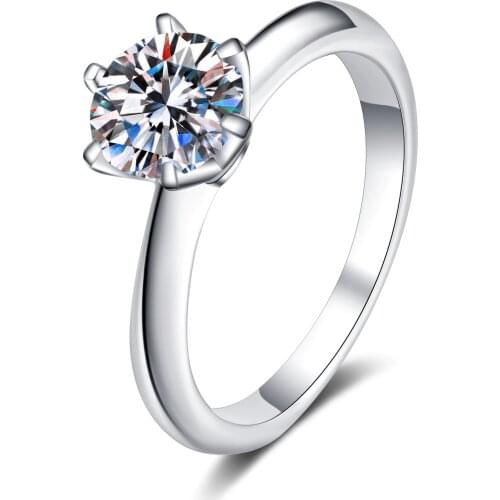ANZIW 925 Sterling Silver Moissanite Diamond 0.5CT/1.0CT/1.5CT/2.0CT Solitaire Engagement Ring Adjustable Size For Jewelry Gifts