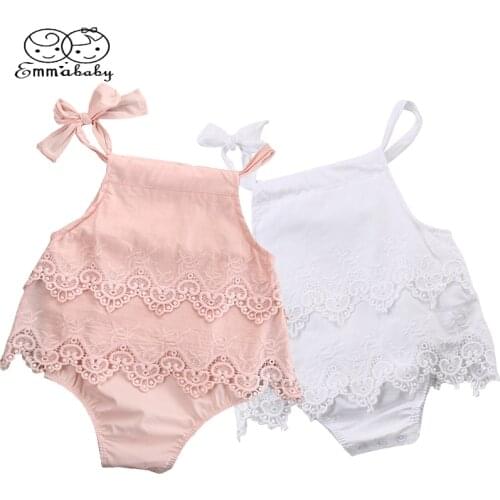 Newborn Baby Girls Sleeveless Rompers Jumpsuit Crochet Lace Ruffle solid Infant baby Summer Clothes outfits