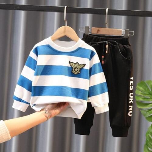 Baby Boy Clothing Sets 2021 New Autumn Spring Kids Infant Cotton Striped Sweatershirt+Tooling Pants 2Pcs Suits Toddler Tracksuit