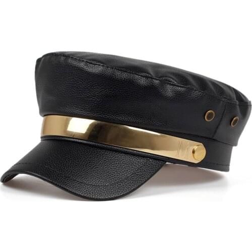 2019 new leather windproof beret hat metal accessories hats fashion warm cap autumn and winter cold hat wild hats