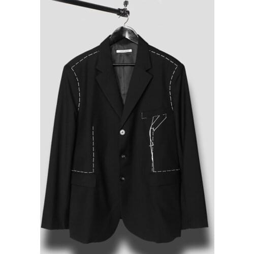 Autumn Winter Korean Japan Dark Personality Handmade Tailor Line Design Loose Mens Casual Suit Jacket