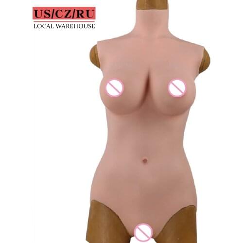 Sexy Triangular Bodysuits Fake Vagina For Crossdressers Silicone Breasts Form Bodysuit Hip Enhancer Realistic Pussy Swimsuit