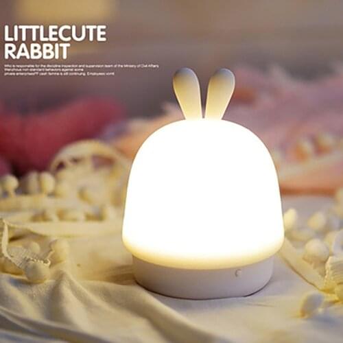 Cute Silicone Night Light LED Cartoon Bunny Pats The Lamp Usb Rechargeable Sleep Eye Protection Bedside Lights for Bedroom Decor