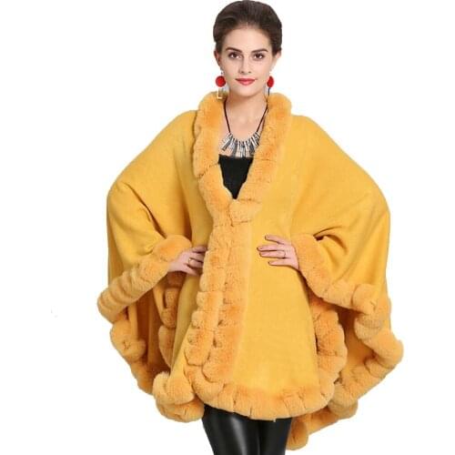 Fashionable fur collar knitted shawl coat ladies cloak