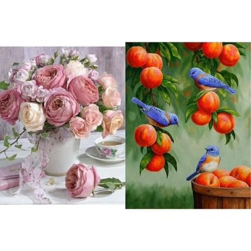 Diy Round Drill Diamond Painting Cross Stitch "Coffee & Rose"& DIY Full Drill Diamond Painting Kit