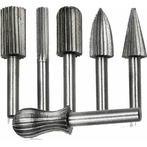6pcs Carbide Cutter Rasp Rotary Burr Drill Bit Set CNC Woodworking Carving Engraving Bit Shank 6mm 1/4" For Dremel Rotary Tools