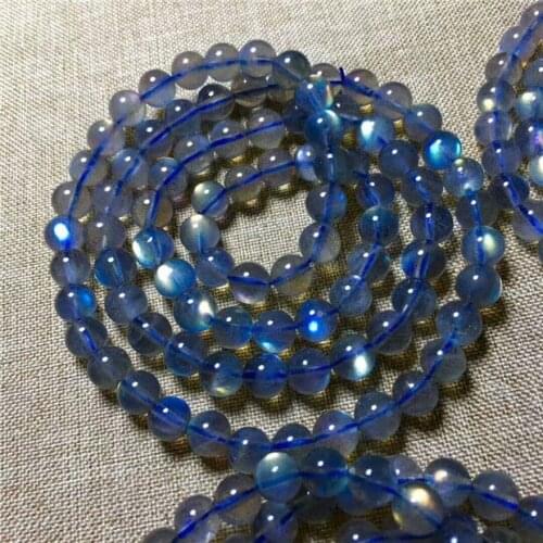 Natural Crystal Beads Bracelet Moonstone Blue Light Gemstone AAA 7mm 3ROWS