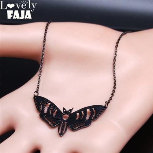 2021 Gothic Moth Stainless Steel Necklaces Pendants Women/Men Black Color Chain Necklace Jewelry colgantes mujer moda N3094S03