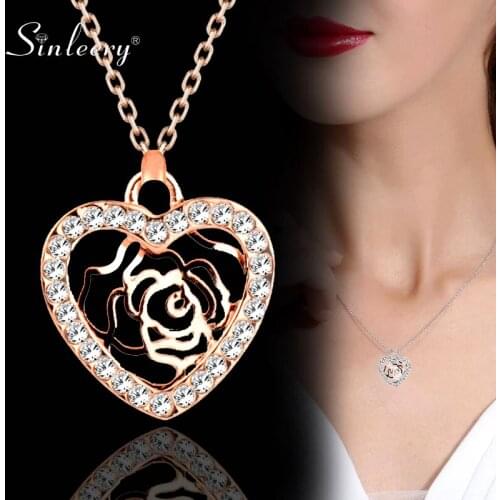 SINLEERY Charm Hollow Flower Pendant Necklaces Romantic Crystal Heart Necklace For Women Girlfriend Birthday Jewelry XL224 SSA