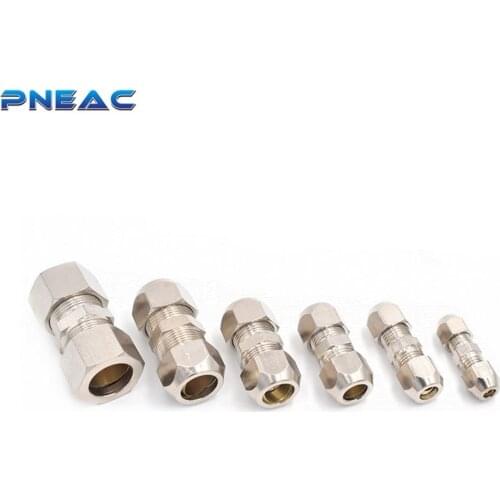 Pneac Stright Compression Ferrule Tube Fitting 4-16mm Brass Pipe Double Card Set Copper Joints Tubing Nut Lock