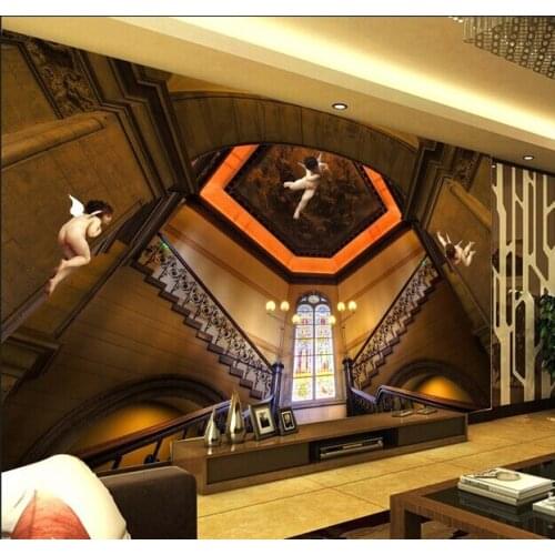Latest custom 3D large mural,Retro European architectural Angel stairs ,living room tv background bedroom wall wallpaper
