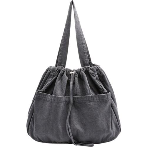 Simple Drawstring Mouth Luxury Designer Handbag Leisure Large Capacity Washing Canvas Bag Red Literature And Art Solid Color