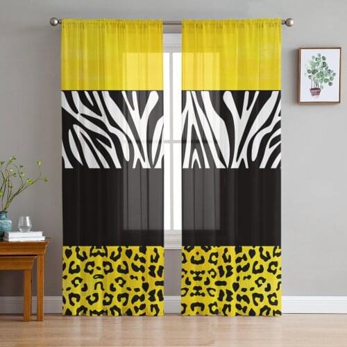 Yellow Leopard Zebra Stripes Curtain For Living Room Transparent Tulle Curtains Window Sheer For The Bedroom Accessories Decor