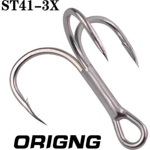ST41-3X 20pcs/bag Fishing Hooks High Carbon Steel Treble Hooks Silver Super Sharp 2# 4# 6# 8# 10# 12# High Strength Hooks Tackle