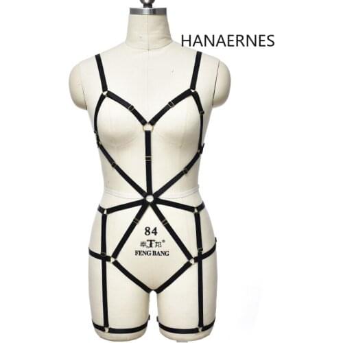 Sexy Black Lingerie Gothic Halter Body Harness Caged Bra Crop Top Strappy Female Gothic Punk Adjustable Garter Underwear Set