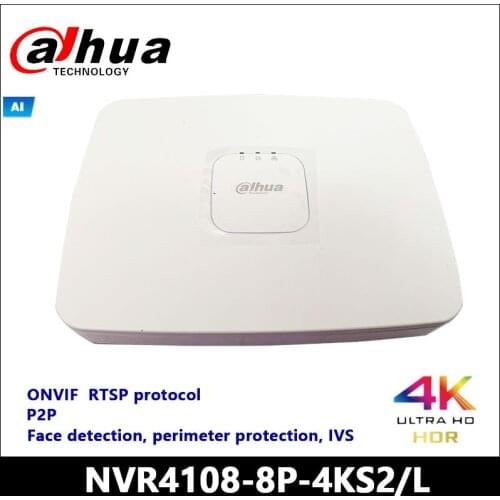 Dahua POE NVR NVR4108-8P-4KS2 NVR4116-8P-4KS2 8/16 Channel Smart 1U 8PoE 4K&H.265 Lite Network Video Recorder