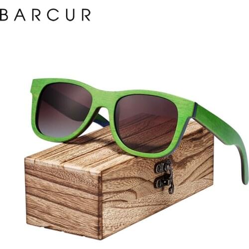 BARCUR New Skateboard Wood Sunglasses Men Polarized UV400 Protection Sun glasses Women with Wood Box Free