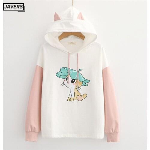 Mori Girl Cute Long Sleeve Hoodie Women Kawaii Cartoon Cat Ear Pink Sweatshirt Teen Girls Casual Loose Anime Hooded Sweetshirts