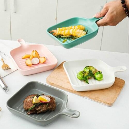 Creative Household Ceramic Plate Cheese Baked Rice Plate Online Celebrity Personalized Baking Tray with Handle Fruit Plate