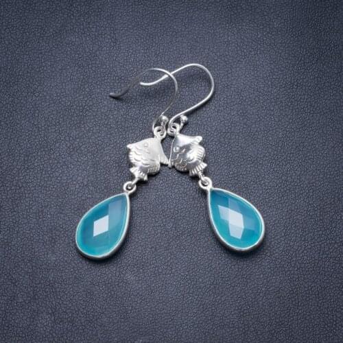 Natural Chalcedony Handmade Unique 925 Sterling Silver Earrings 2" Y3307